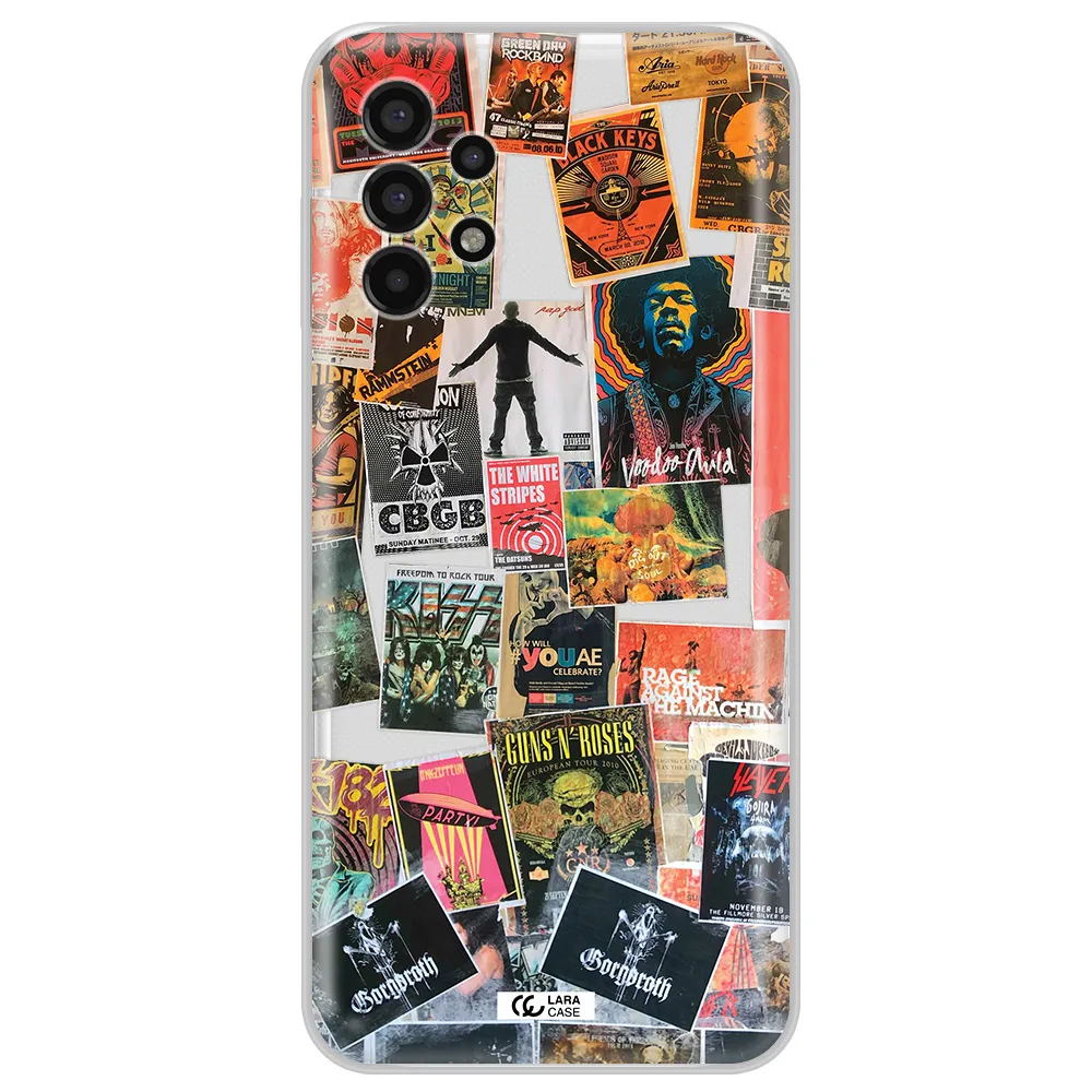 a collection of posters on a wall Samsung A13 4g Clear TPU Case