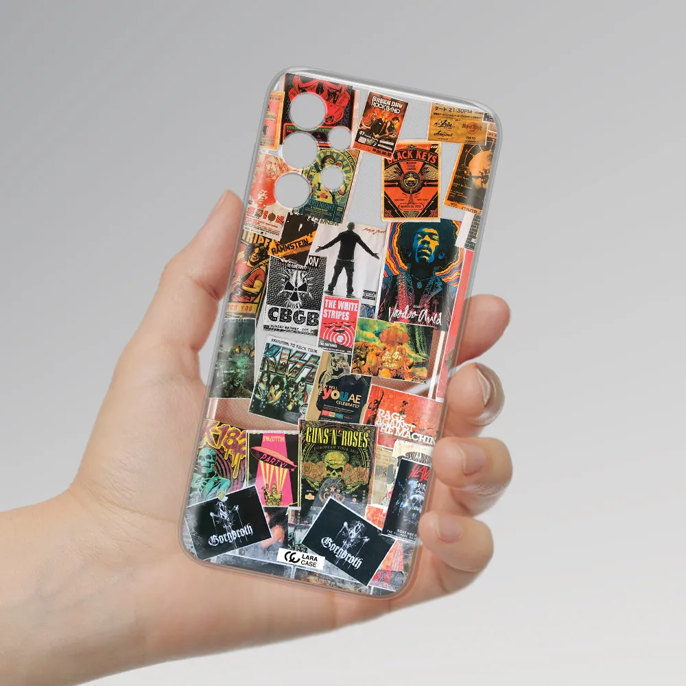a collection of posters on a wall Samsung A13 Clear TPU Case