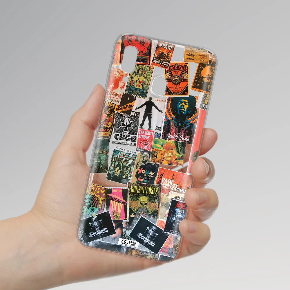 a collection of posters on a wall Samsung A20 Clear TPU Case