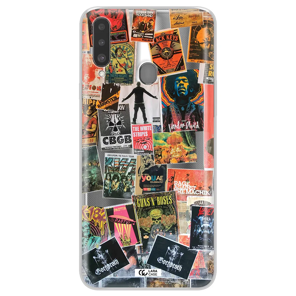 a collection of posters on a wall Samsung A20S Clear TPU Case