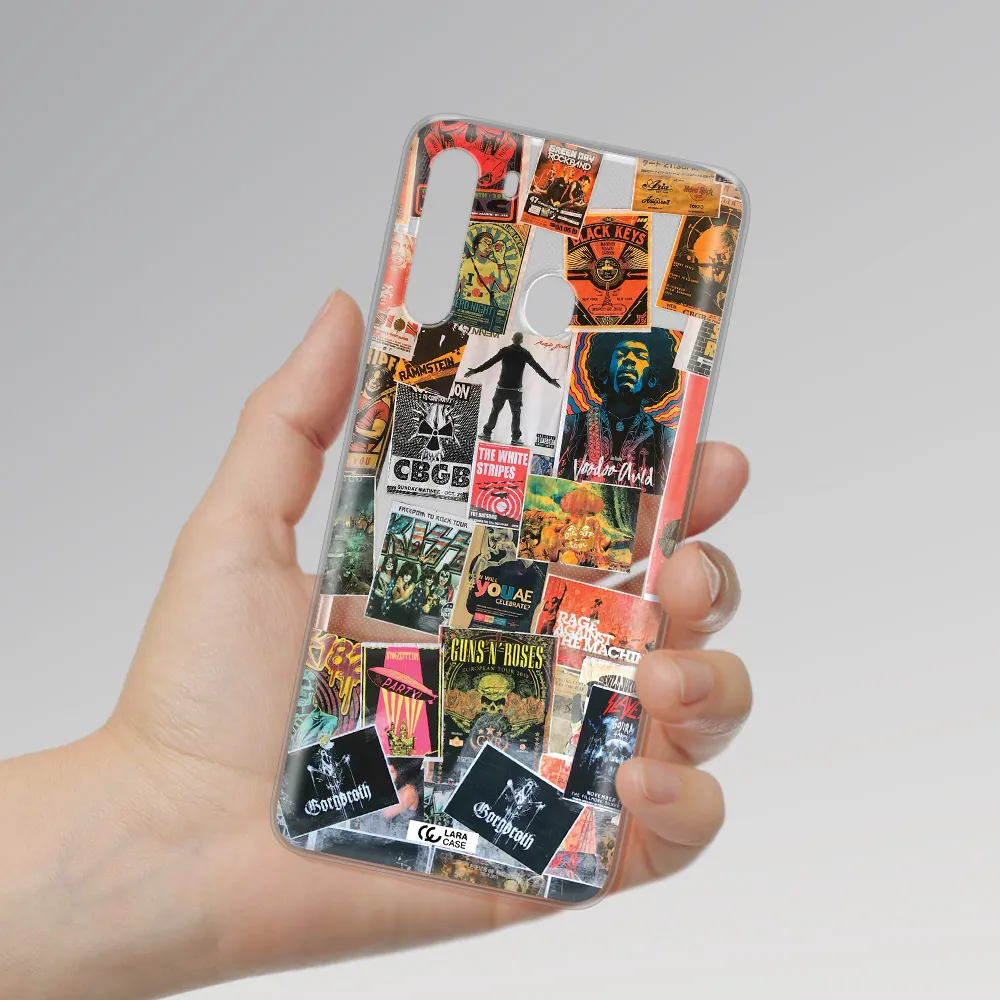 a collection of posters on a wall Samsung A21 Clear TPU Case