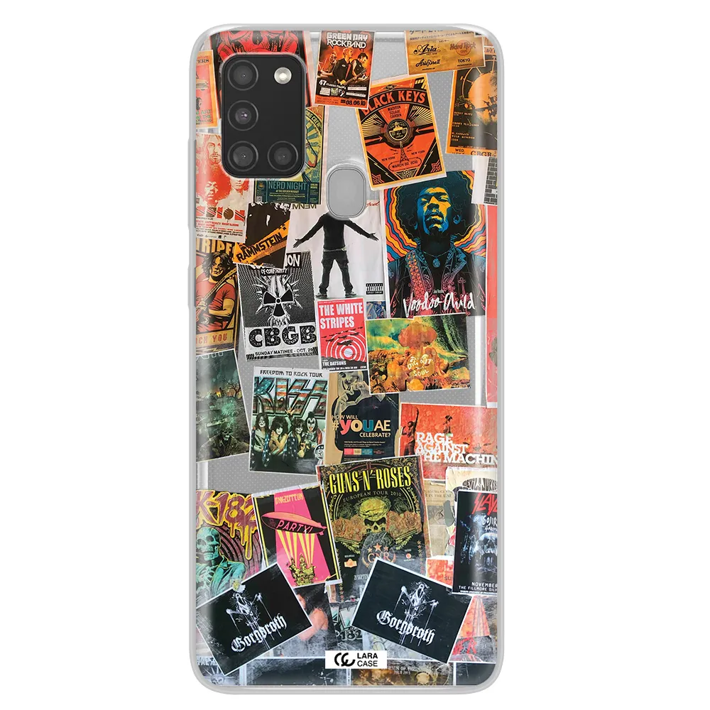a collection of posters on a wall Samsung A21S Clear TPU Case