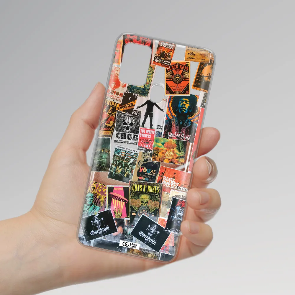 a collection of posters on a wall Samsung A21S Clear TPU Case