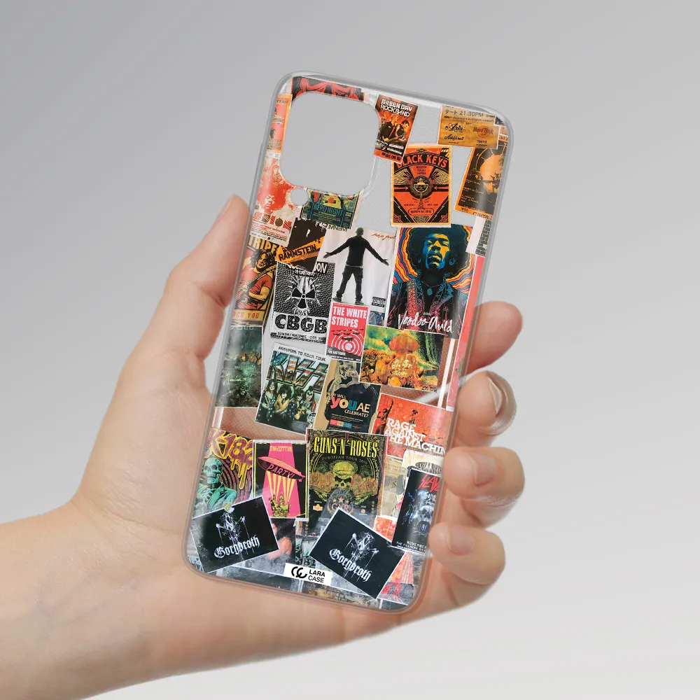 a collection of posters on a wall Samsung A22 4g Clear TPU Case