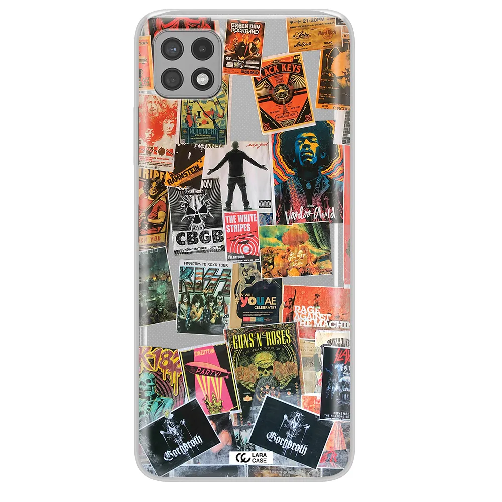 a collection of posters on a wall Samsung A22 5g Clear TPU Case