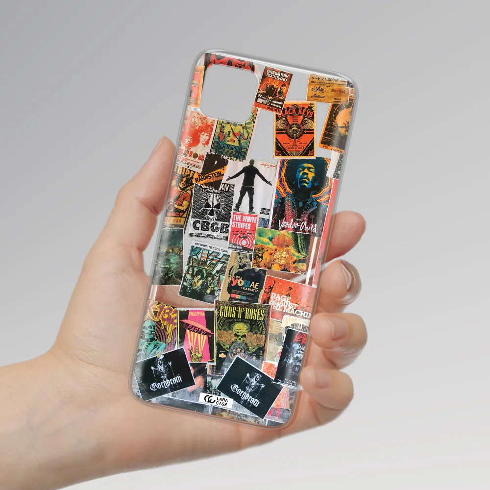 a collection of posters on a wall Samsung A22 5g Clear TPU Case