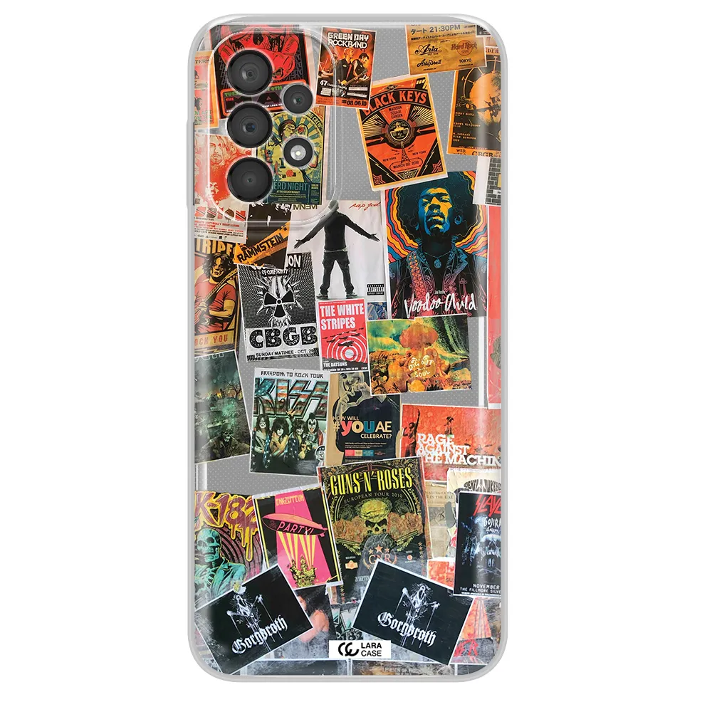 A Collection Of Posters On A Wall Samsung A23 5G Clear Tpu Case