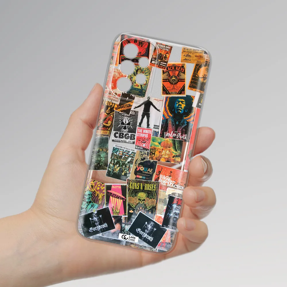 A Collection Of Posters On A Wall Samsung A23 5G Clear Tpu Case