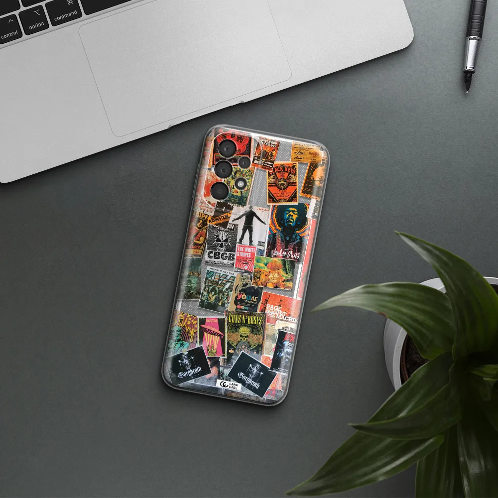 A Collection Of Posters On A Wall Samsung A23 5G Clear Tpu Case