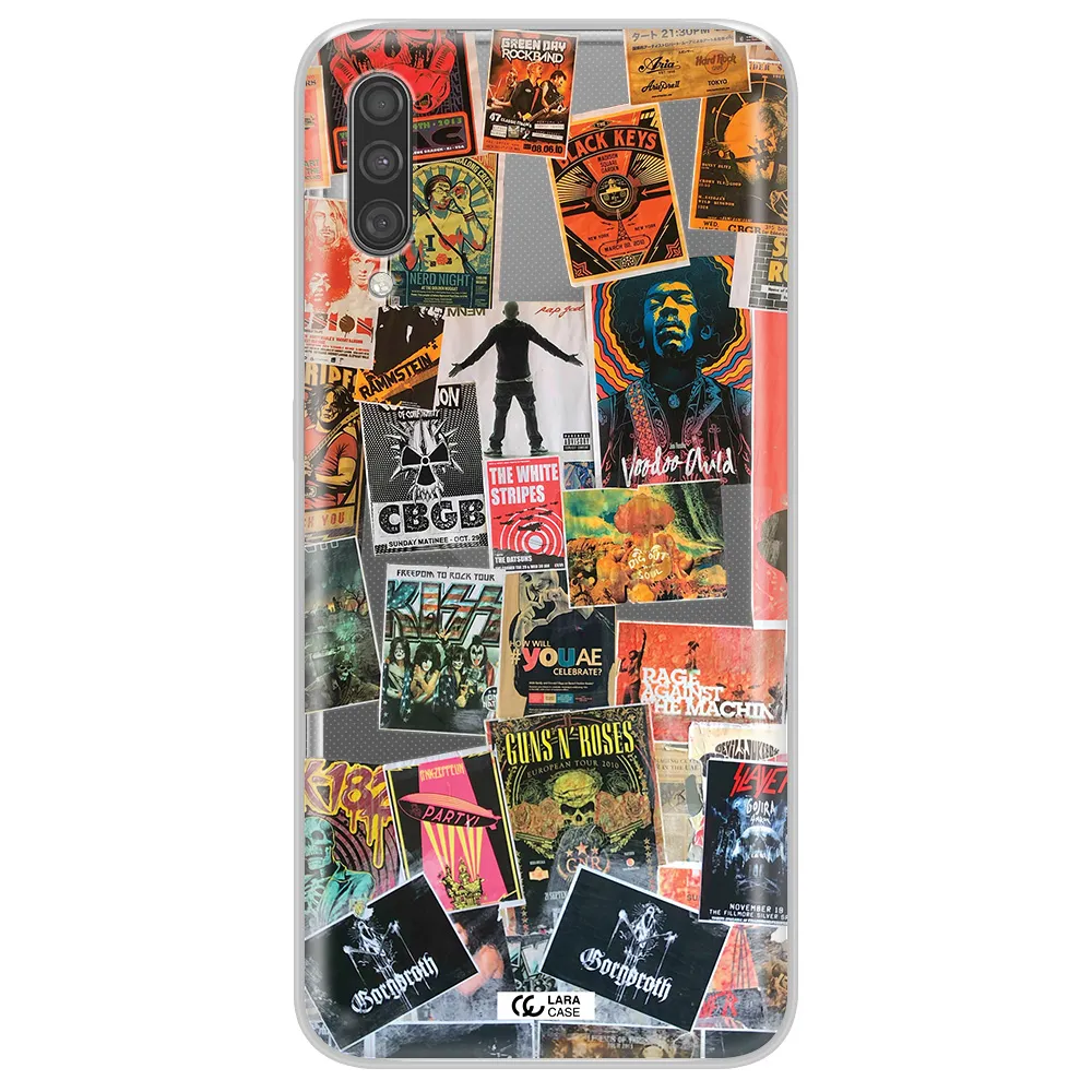 a collection of posters on a wall Samsung A30S Clear TPU Case