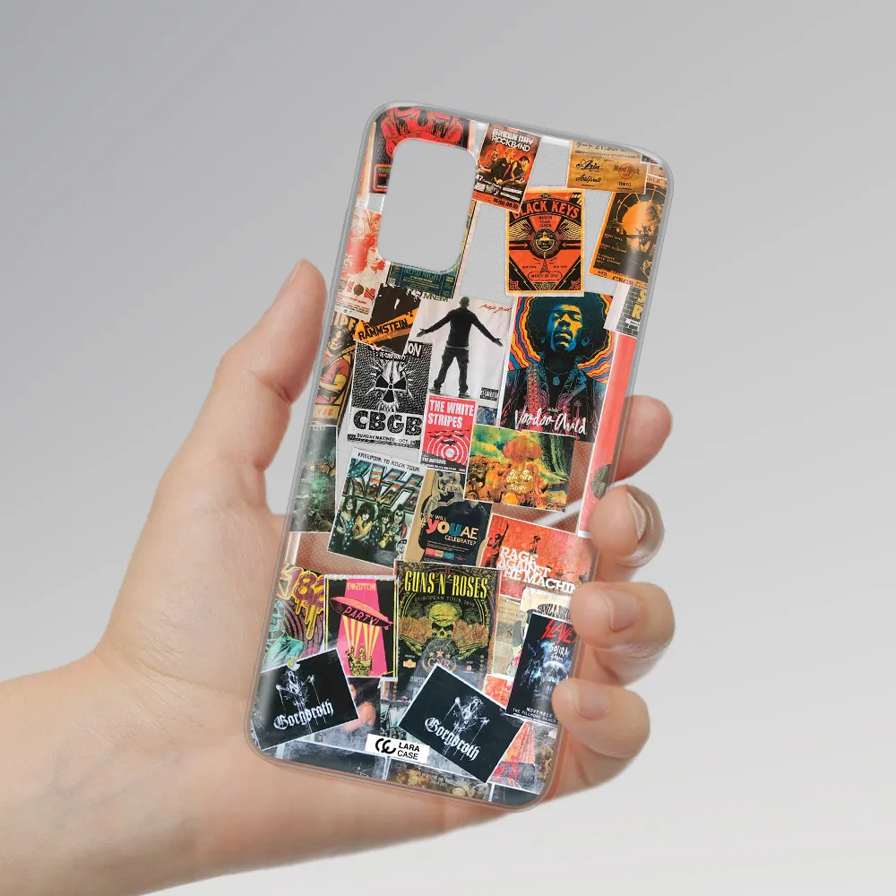 a collection of posters on a wall Samsung A31 Clear TPU Case