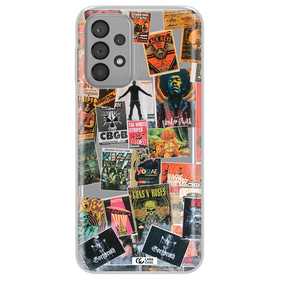 a collection of posters on a wall Samsung A33 Clear TPU Case