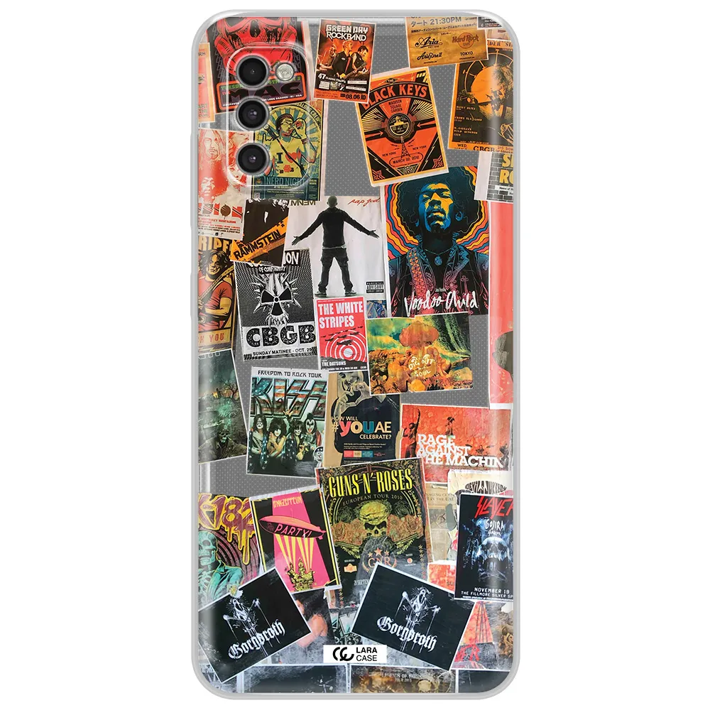 A Collection Of Posters On A Wall Samsung A41 Clear Tpu Case
