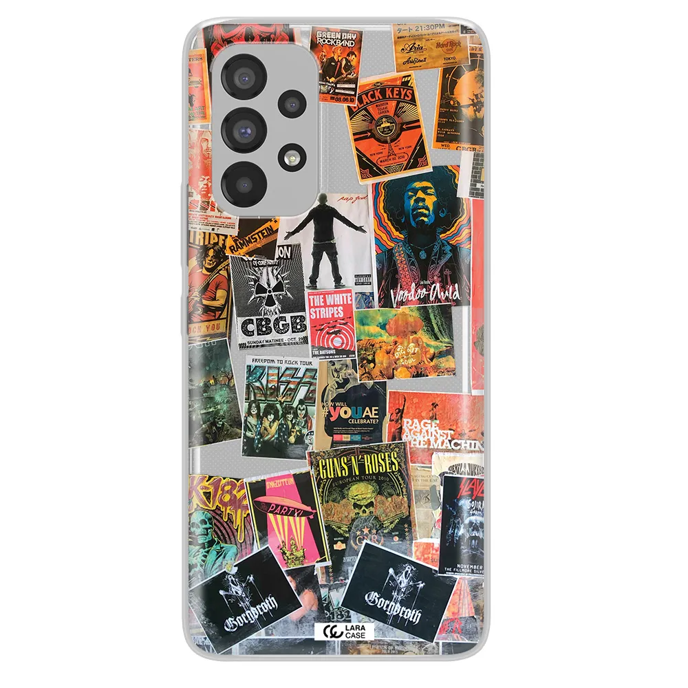 a collection of posters on a wall Samsung A53 Clear TPU Case