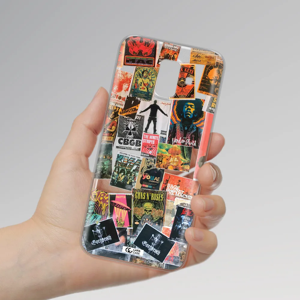 a collection of posters on a wall Samsung A6 Clear TPU Case