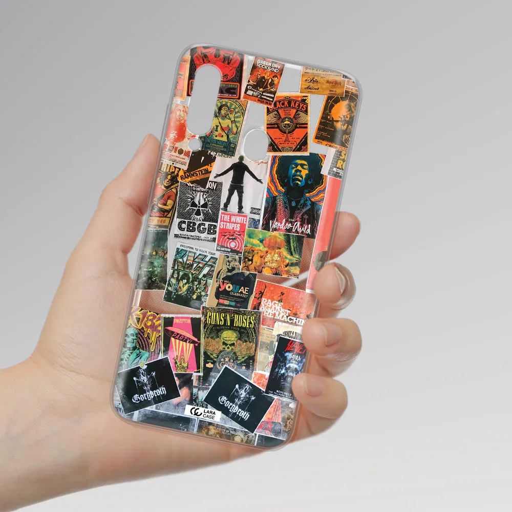 a collection of posters on a wall Samsung A60 Clear TPU Case