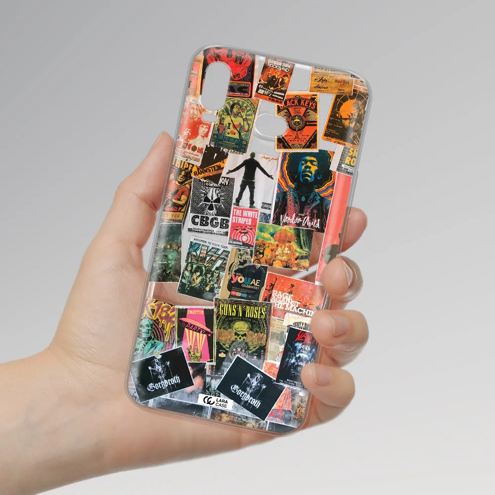 a collection of posters on a wall Samsung A6S Clear TPU Case