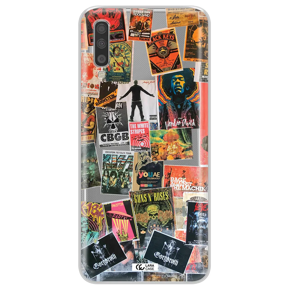 A Collection Of Posters On A Wall Samsung A70S Clear Tpu Case