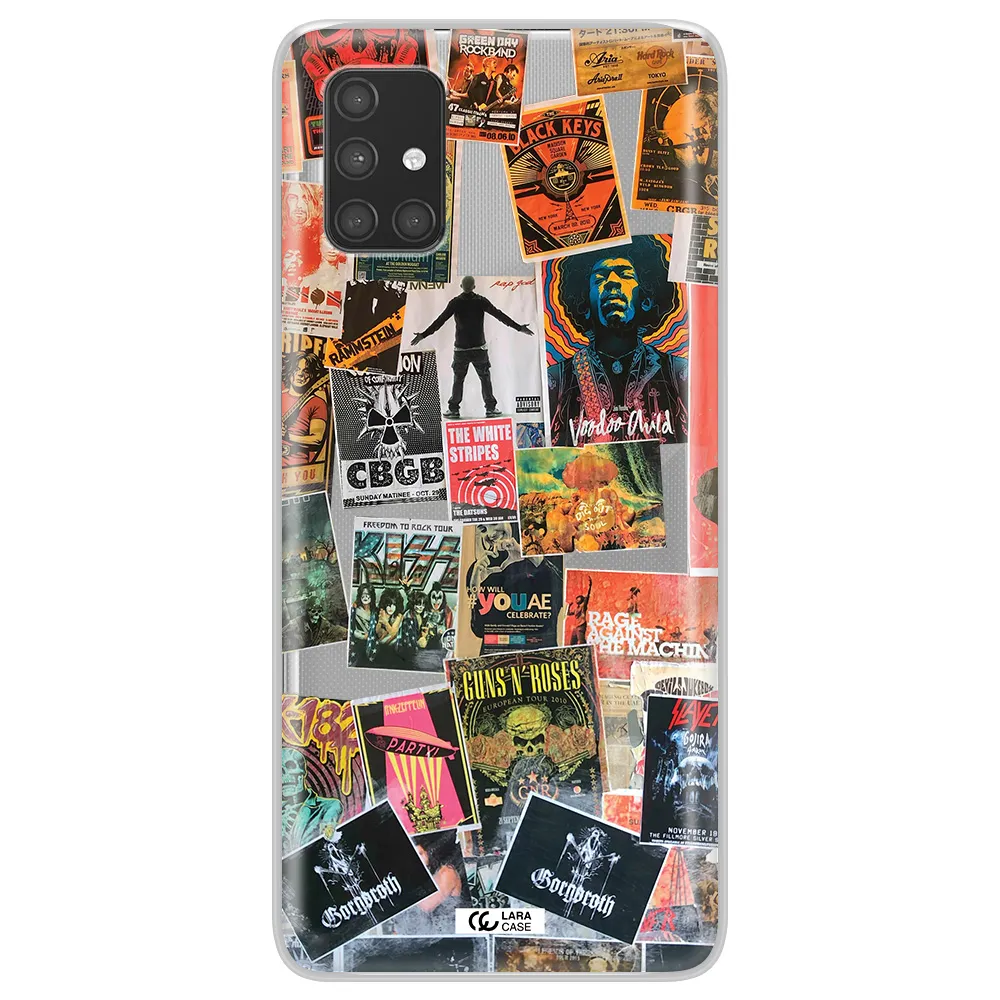 a collection of posters on a wall Samsung A71 Clear TPU Case