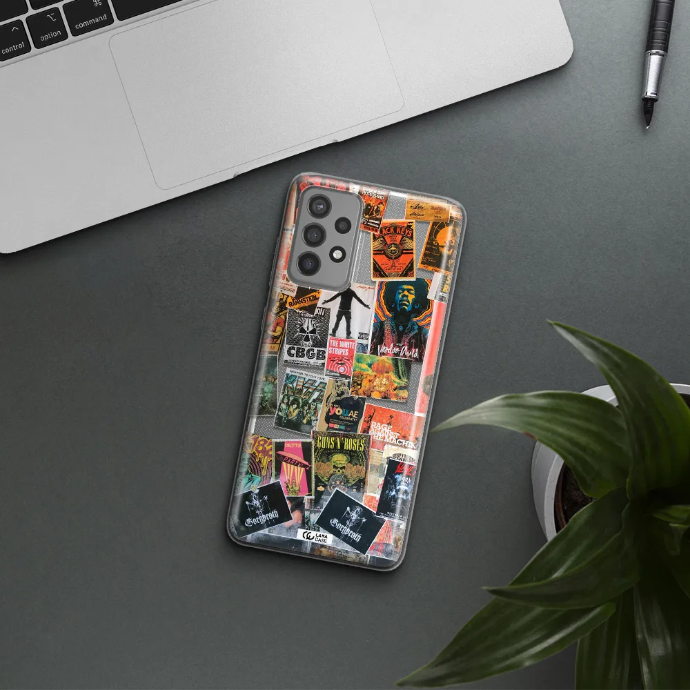 a collection of posters on a wall Samsung A72 Clear TPU Case