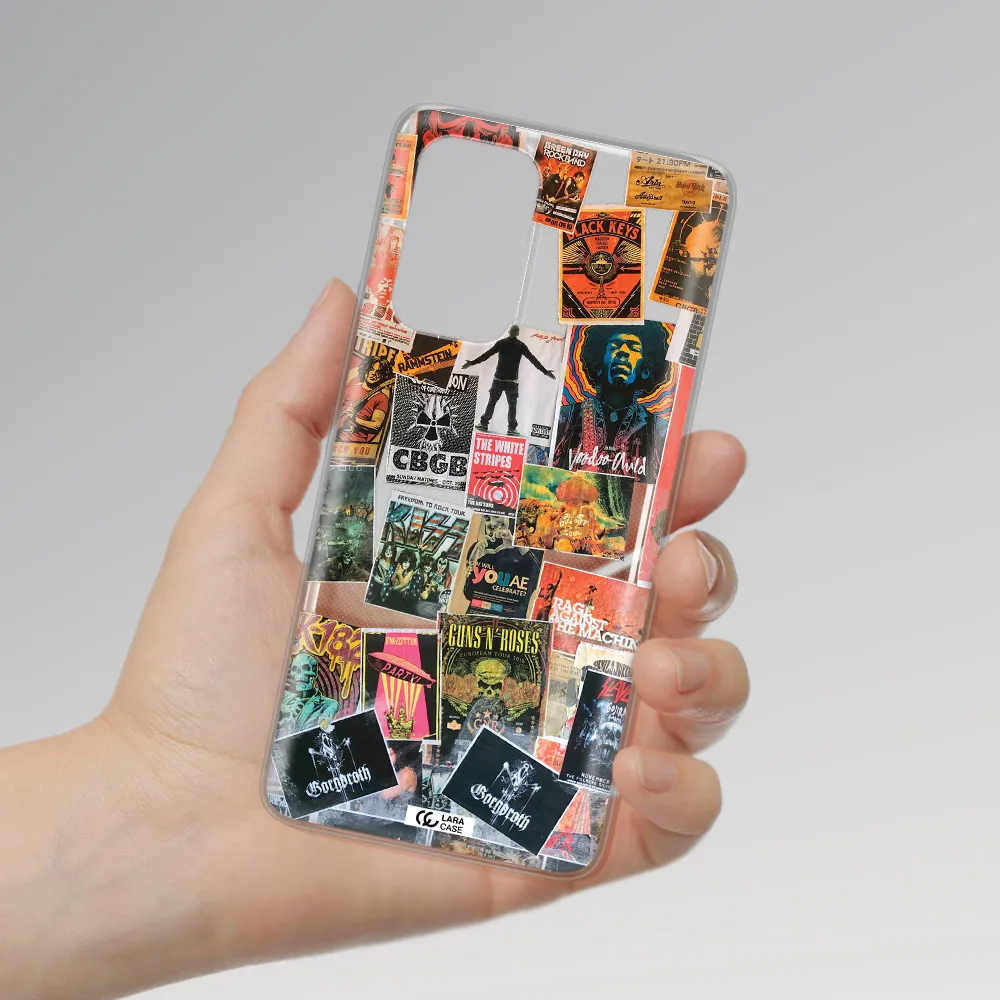 a collection of posters on a wall Samsung A73 Clear TPU Case
