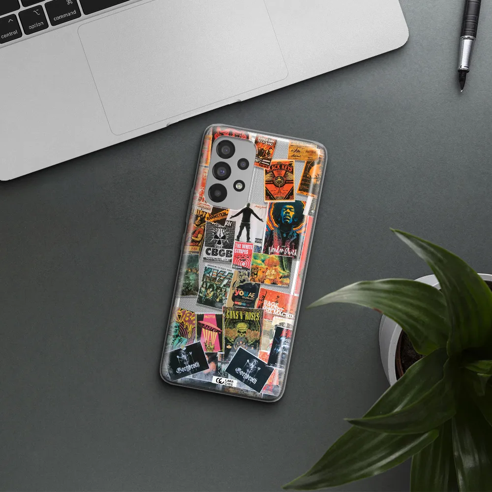 a collection of posters on a wall Samsung A73 Clear TPU Case