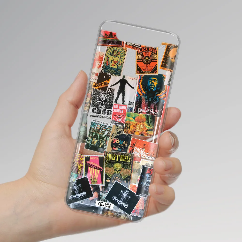 a collection of posters on a wall Samsung A80 Clear TPU Case