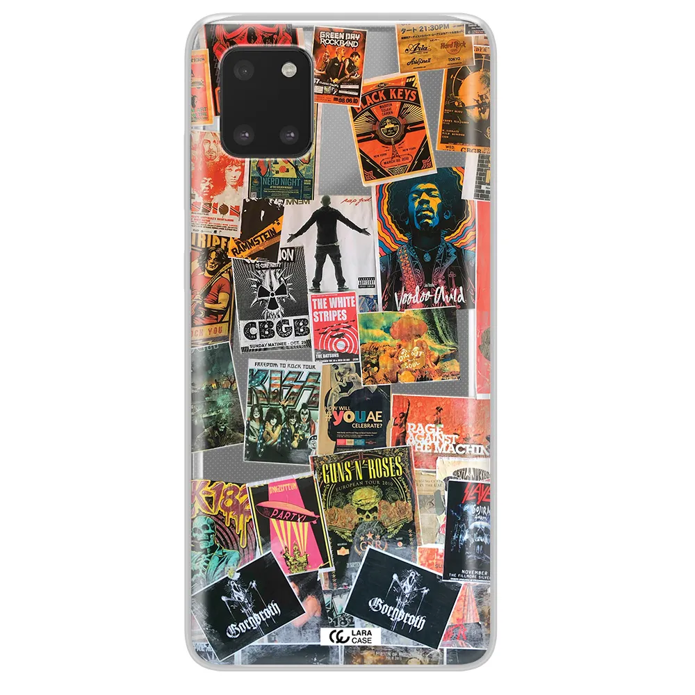 a collection of posters on a wall Samsung A81 Clear TPU Case