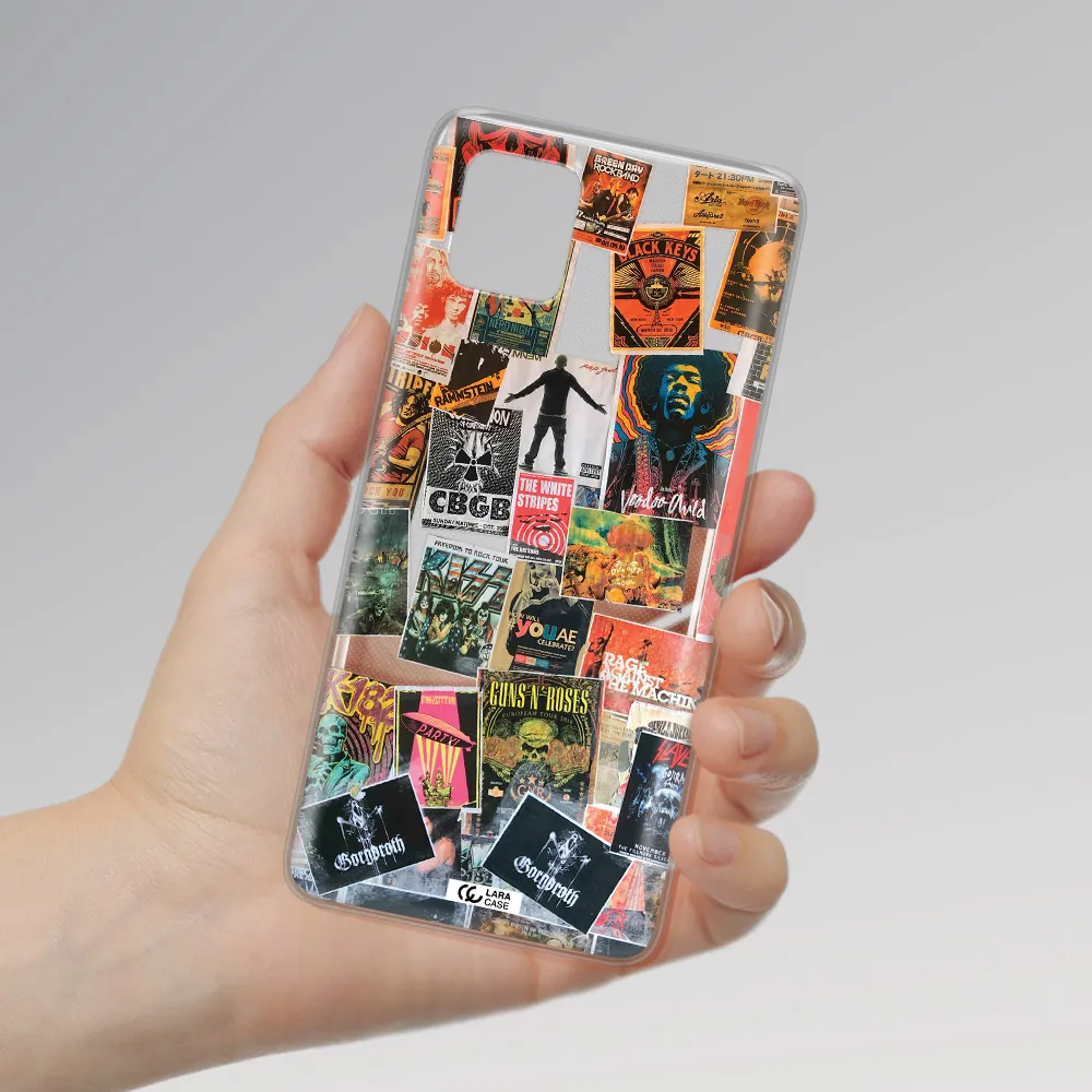 a collection of posters on a wall Samsung A81 Clear TPU Case