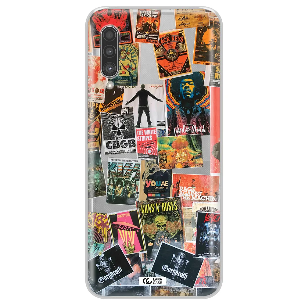 a collection of posters on a wall Samsung A90 Clear TPU Case
