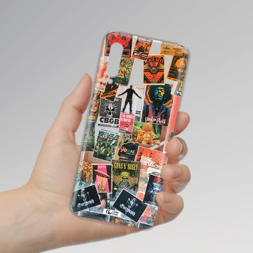 a collection of posters on a wall Samsung A90 Clear TPU Case