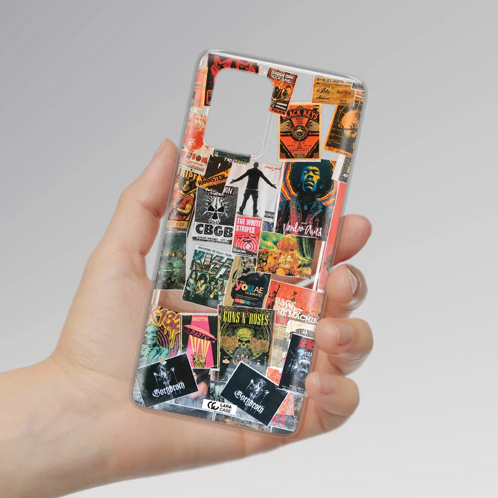 a collection of posters on a wall Samsung A91 Clear TPU Case