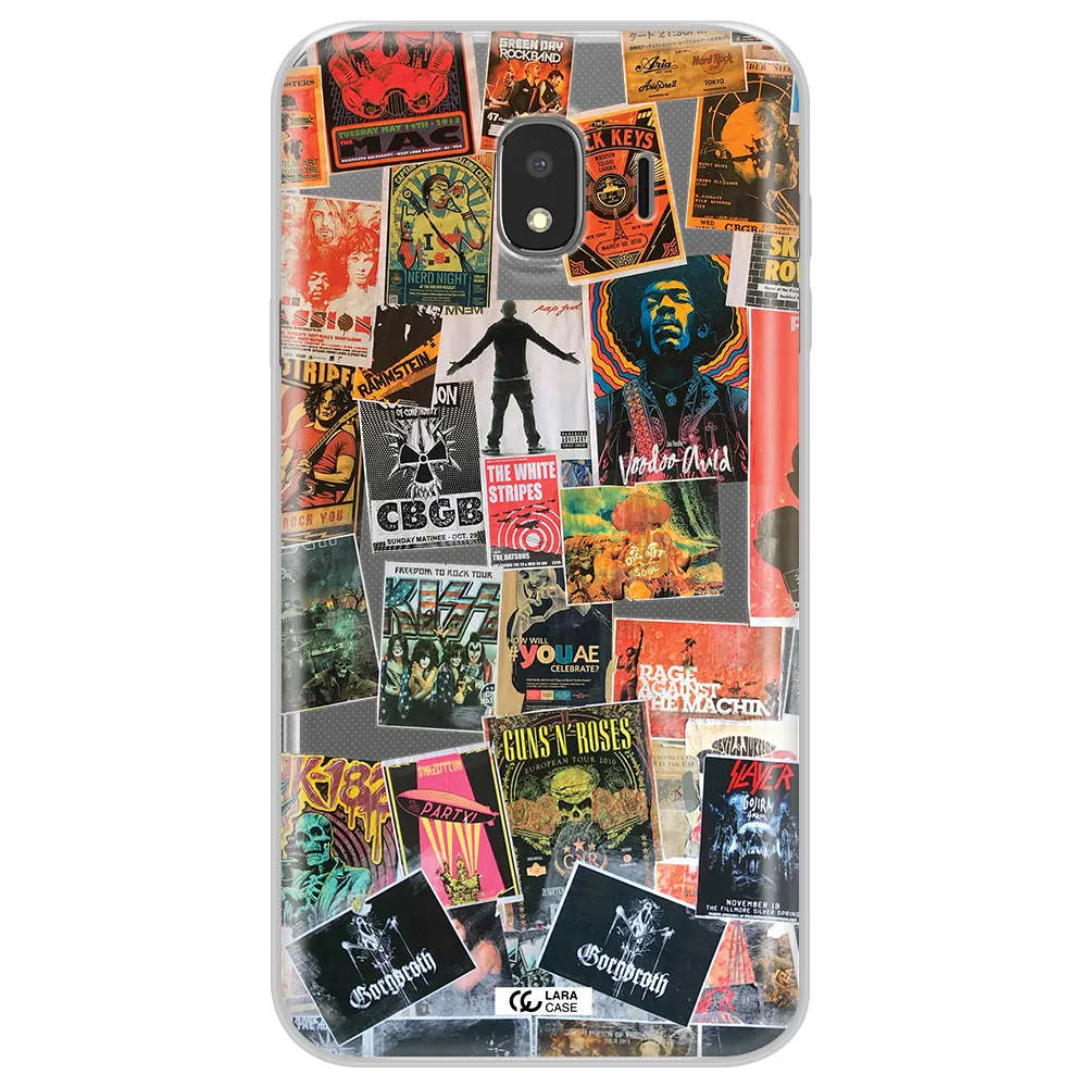 a collection of posters on a wall Samsung J4 Clear TPU Case