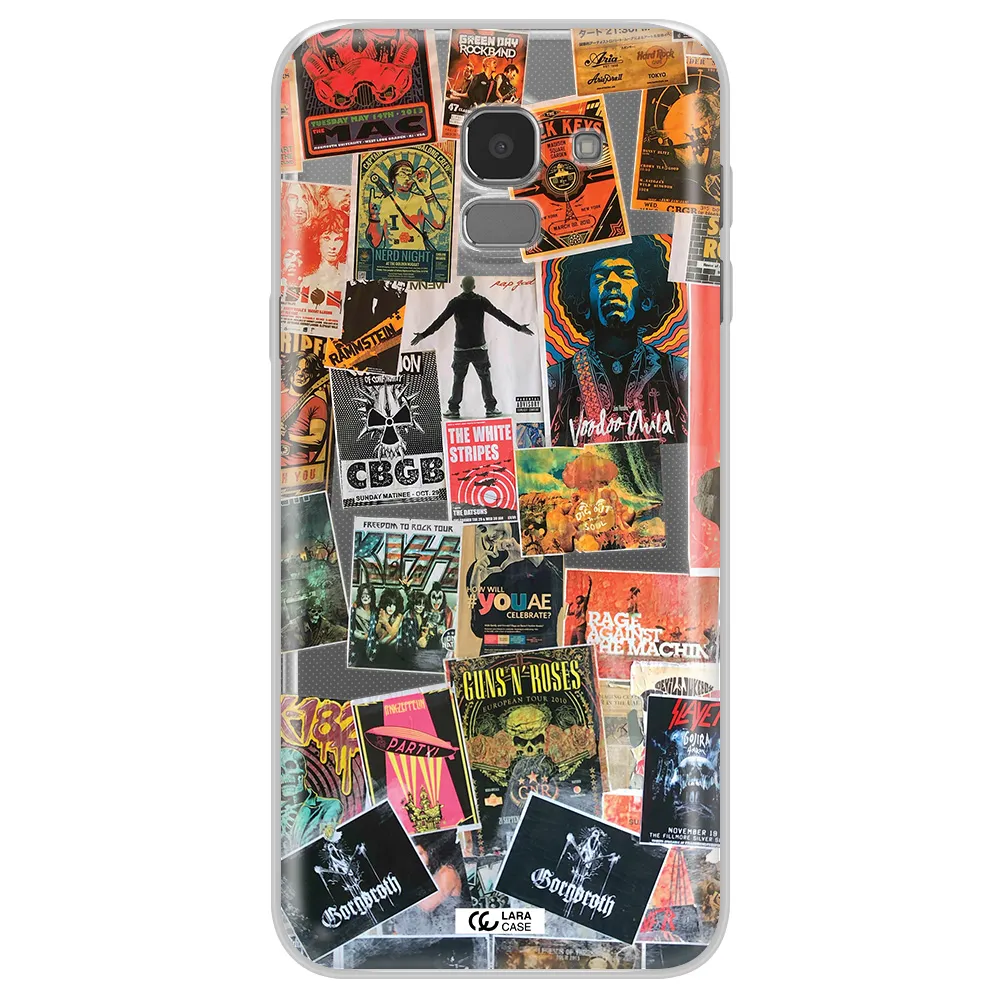 a collection of posters on a wall Samsung J6 Clear TPU Case