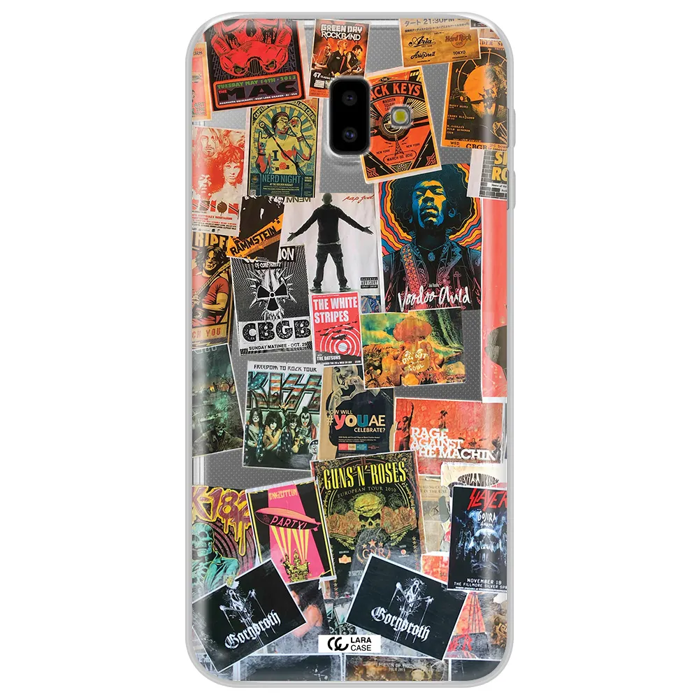 a collection of posters on a wall Samsung J6 Plus Clear TPU Case