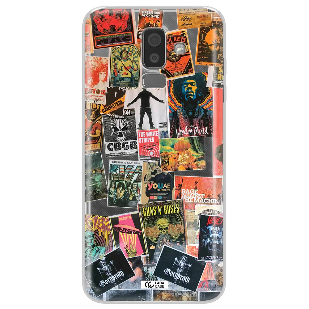a collection of posters on a wall Samsung J8 Clear TPU Case