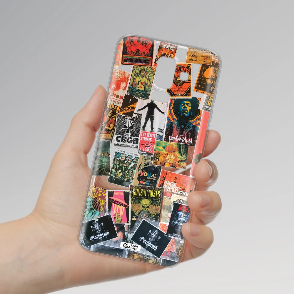 a collection of posters on a wall Samsung J8 Clear TPU Case