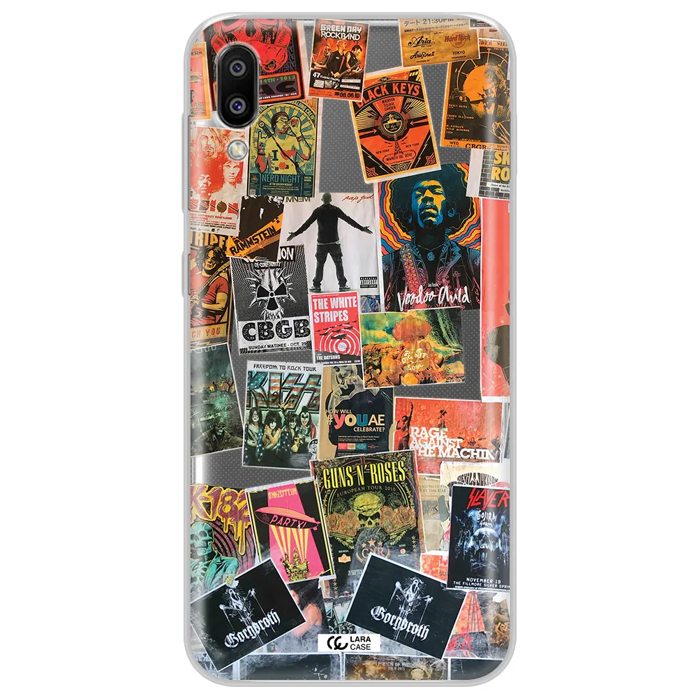 a collection of posters on a wall Samsung M10 Clear TPU Case