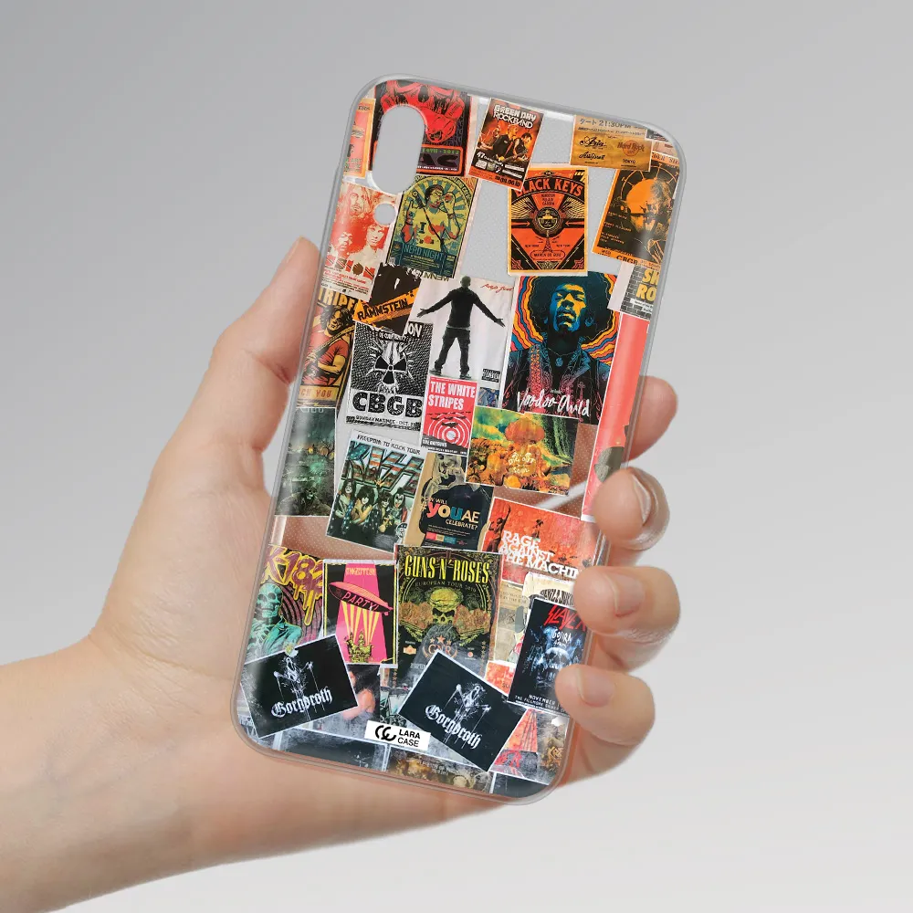 a collection of posters on a wall Samsung M10 Clear TPU Case