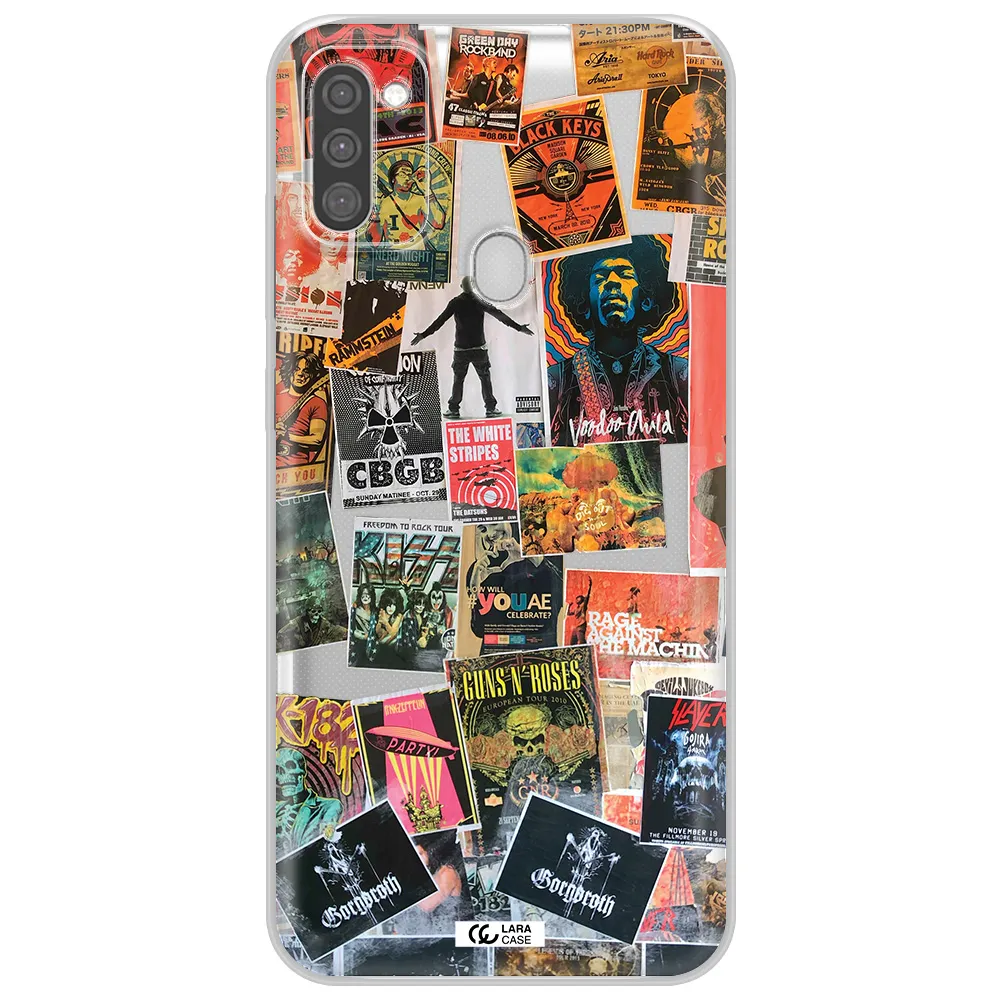 a collection of posters on a wall Samsung M11 Clear TPU Case