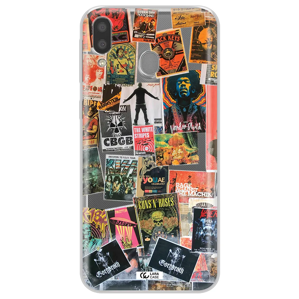 a collection of posters on a wall Samsung M20 Clear TPU Case