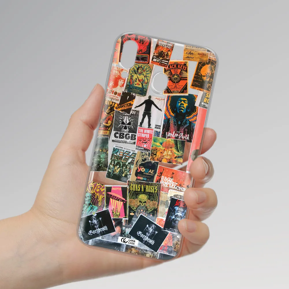 a collection of posters on a wall Samsung M20 Clear TPU Case