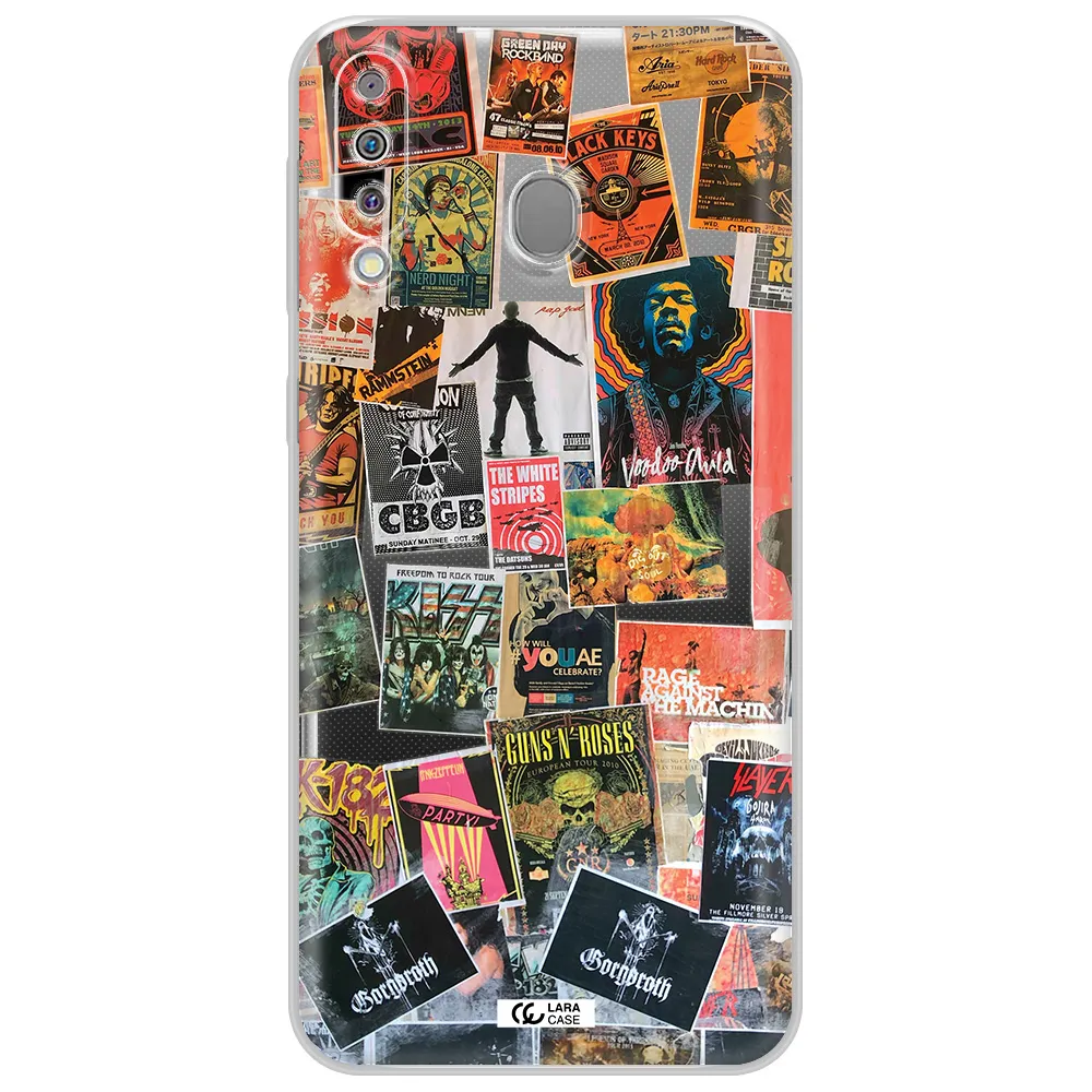 a collection of posters on a wall Samsung M30 Clear TPU Case