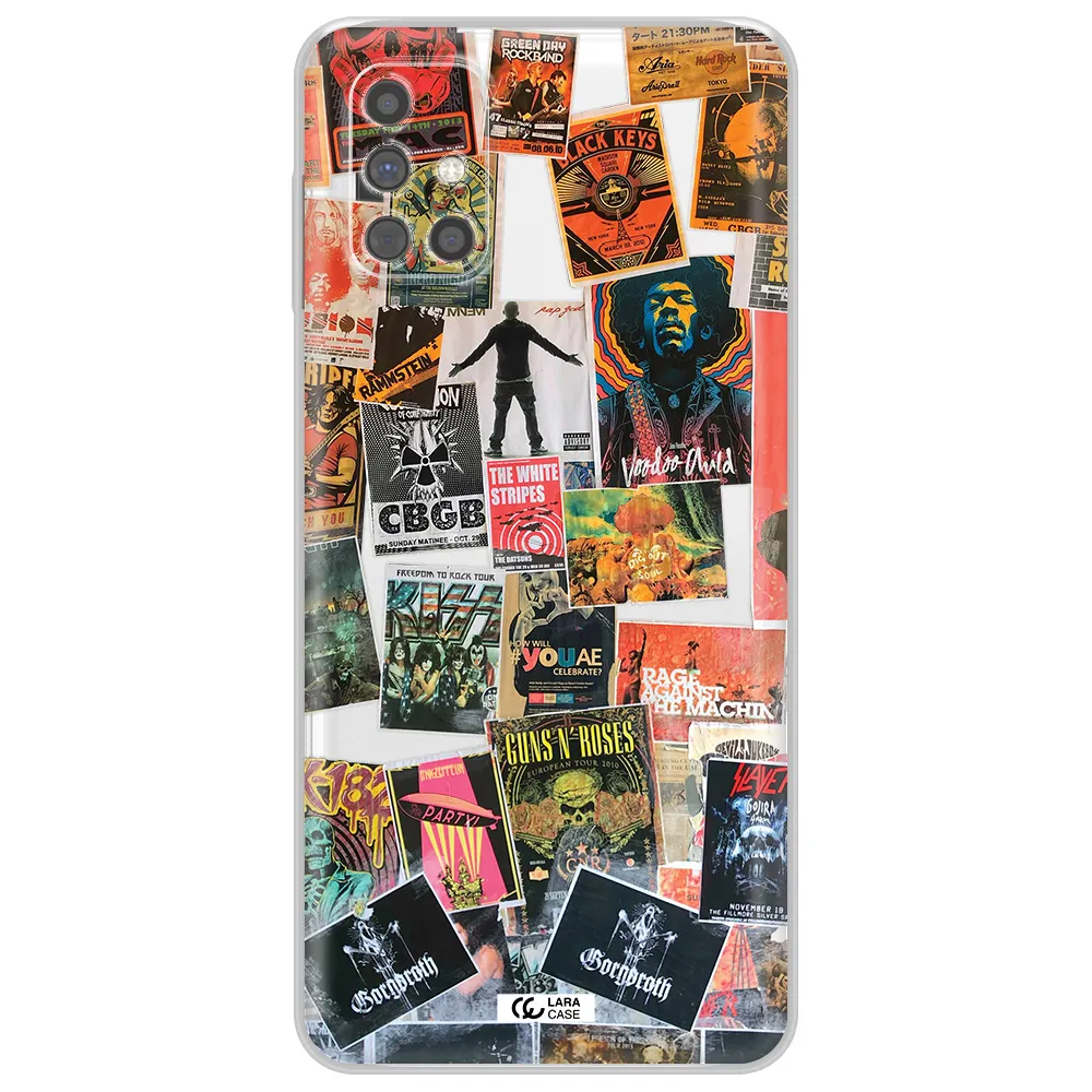 a collection of posters on a wall Samsung M31S Clear TPU Case