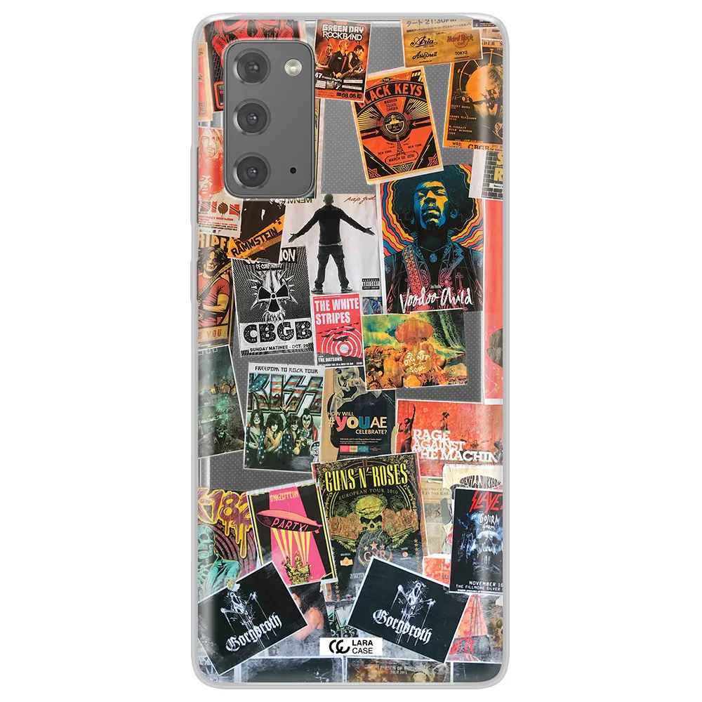 a collection of posters on a wall Samsung Note 20 Clear TPU Case