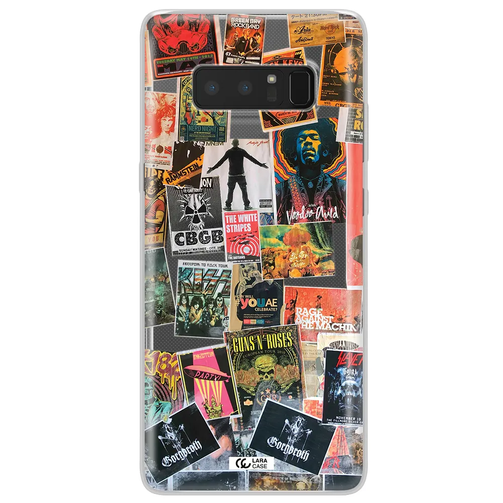 a collection of posters on a wall Samsung Note 8 Clear TPU Case