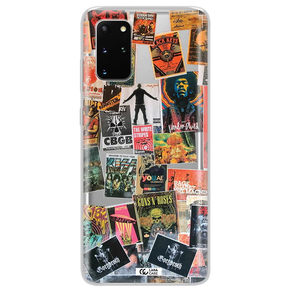 a collection of posters on a wall Samsung S 20 Plus Clear TPU Case