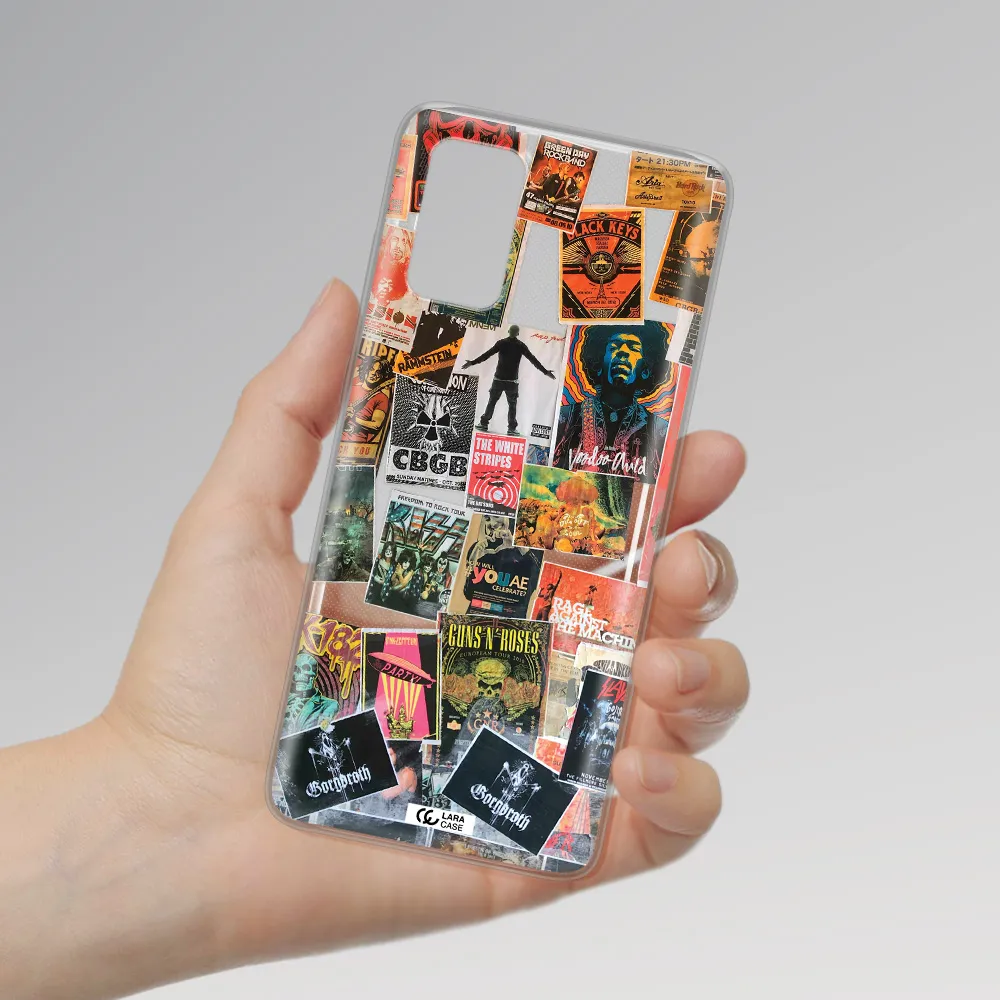 a collection of posters on a wall Samsung S 20 Plus Clear TPU Case