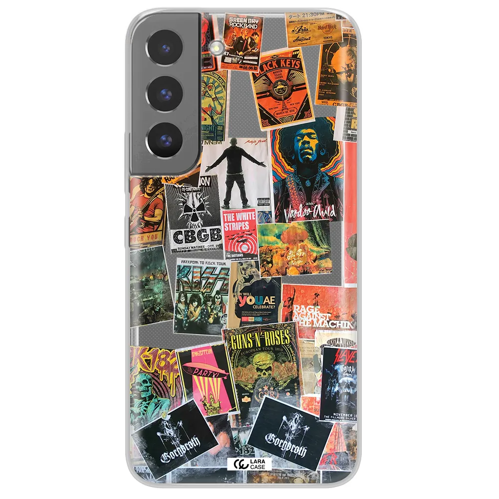 a collection of posters on a wall Samsung S 22 Clear TPU Case
