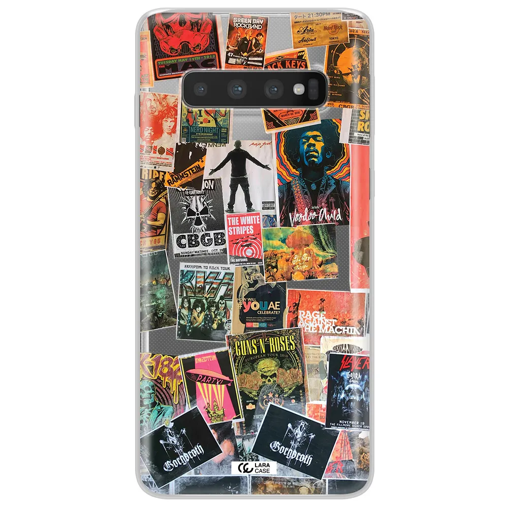 a collection of posters on a wall Samsung S10 Clear TPU Case